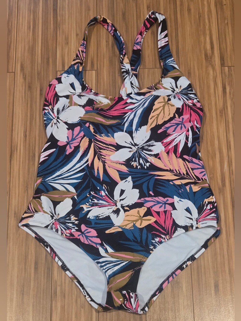 Kona Sol Floral One-Piece Swimsuit - Navy with Pink & White